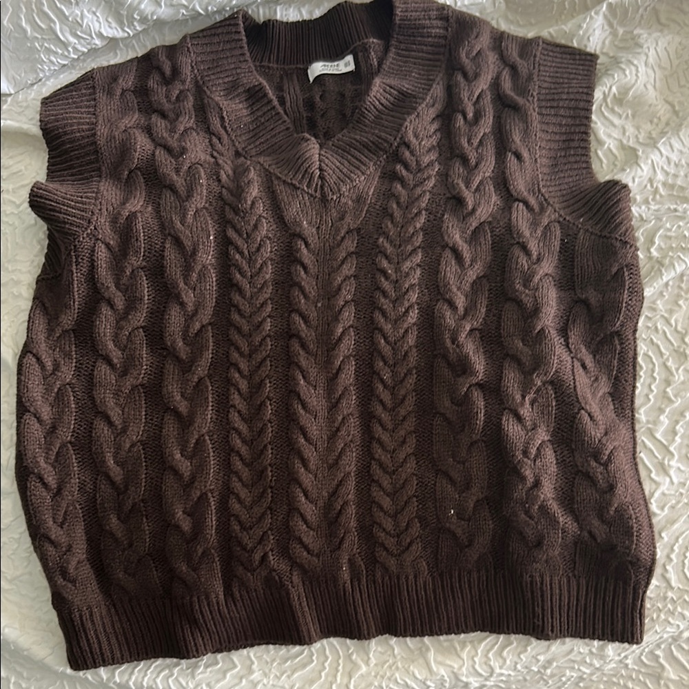 Ardene Brown Cable Knit Sweater Vest